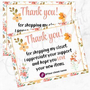 100 Pack Floral Thank You Insert Cards - Small Business Thank You Card 4" x 3"